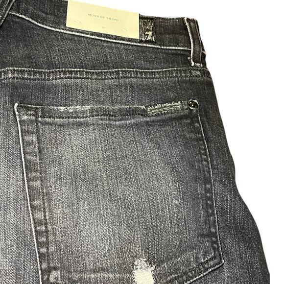 NWT 7 For All Mankind Black Distressed Denim Monroe Raw Cut Off Shorts Size 30 - Picture 7 of 7